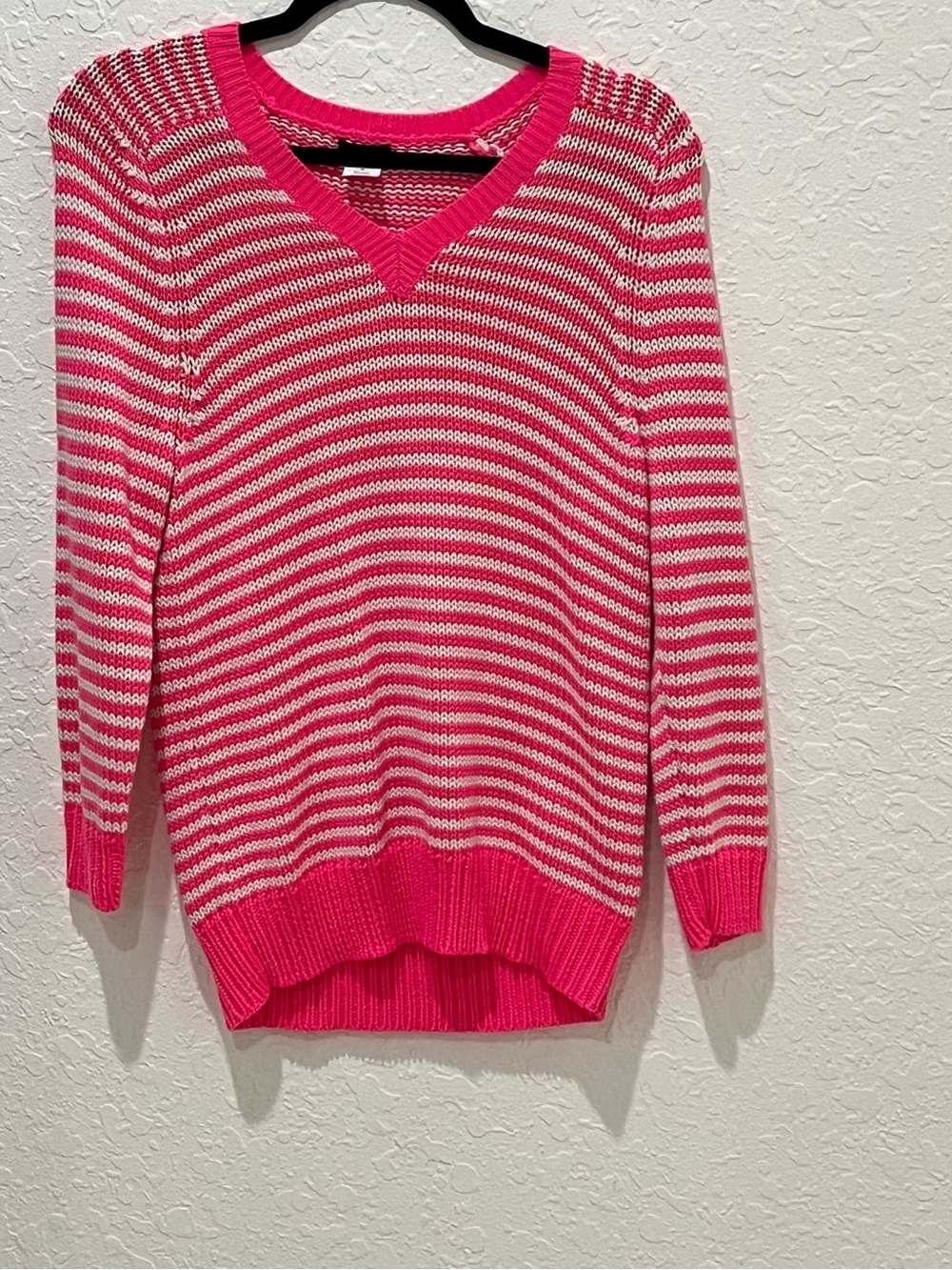 Hot Pink & White Stripe V-Neck Women's Sweater
